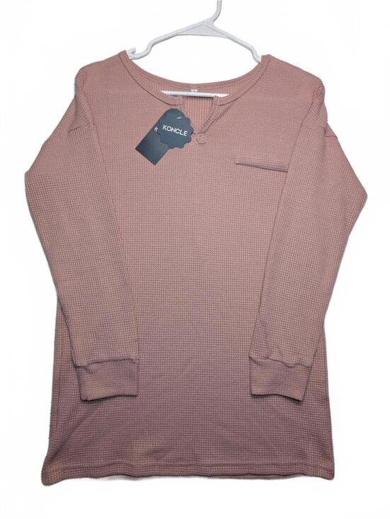 Sweaters - Koncle Waffle Knit Thermal Long Sleeve Tunic Top Pink Casual Womens Medium